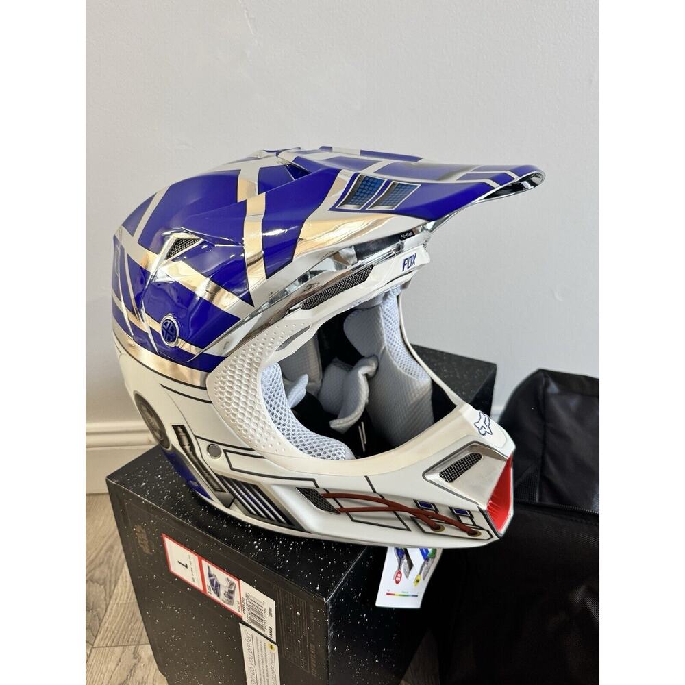Fox Racing V3 R2-D2 LE Motocross Helmet Star Wars Large Chrome Blue White AE